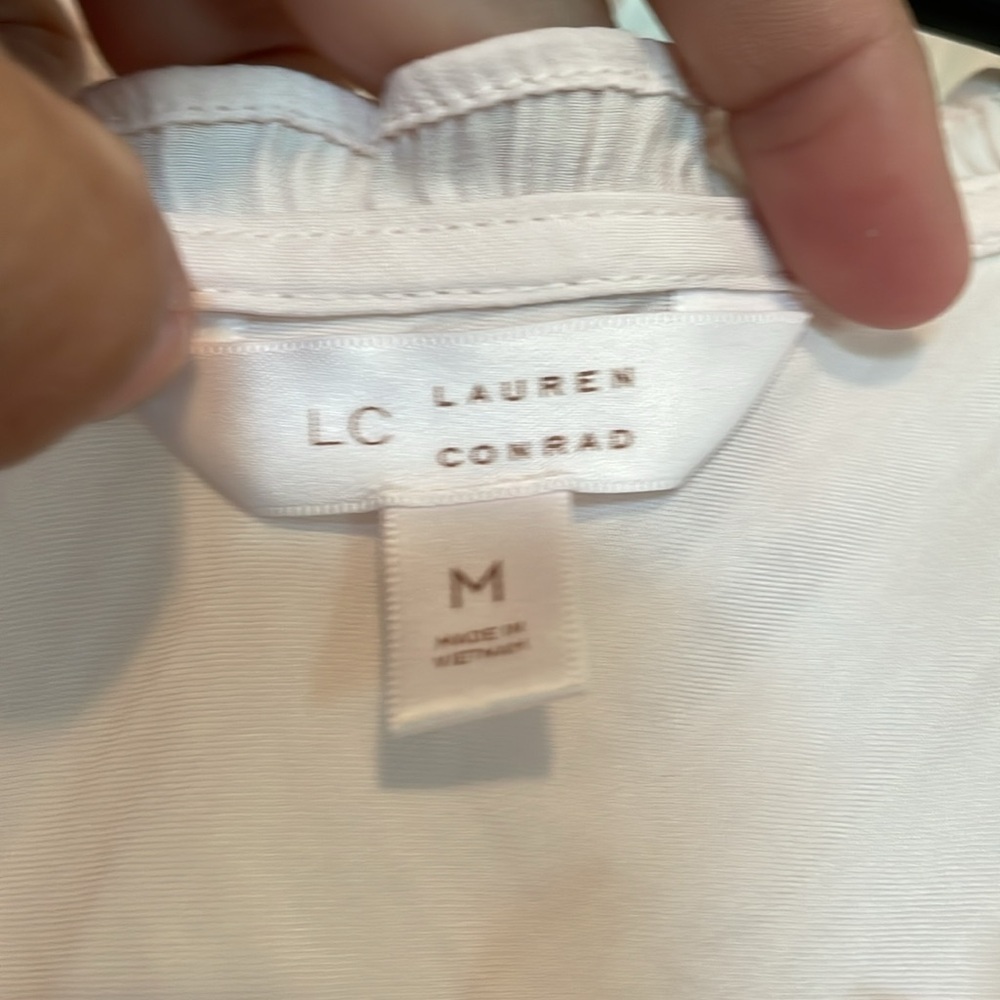 Lauren Conrad M light pink tank top ruffles v neck back tie detail lightweight - Picture 2 of 8